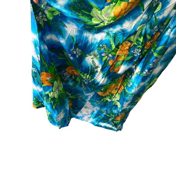 Paradise Hawaii Vintage Womens Dress Size M Blue Floral Maxi Pure Cotton New - Picture 6 of 11